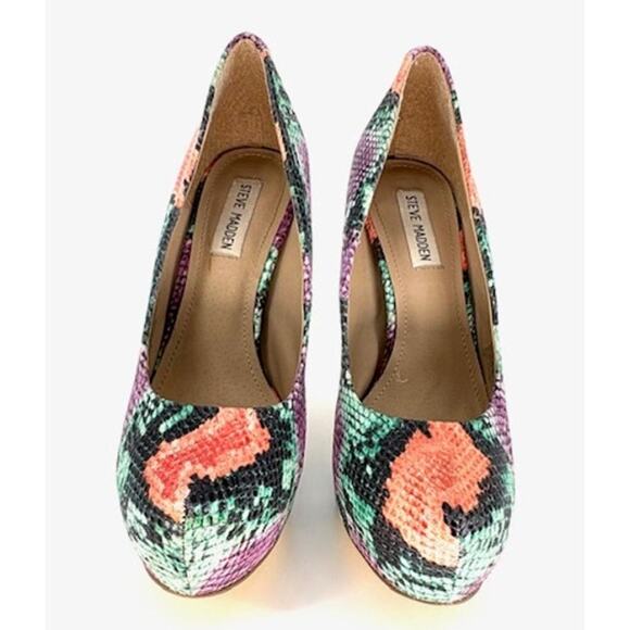 Steve Madden “Nala Green” Snakeskin Print Platform 5” Pumps! Size 9.5 - Picture 2 of 8
